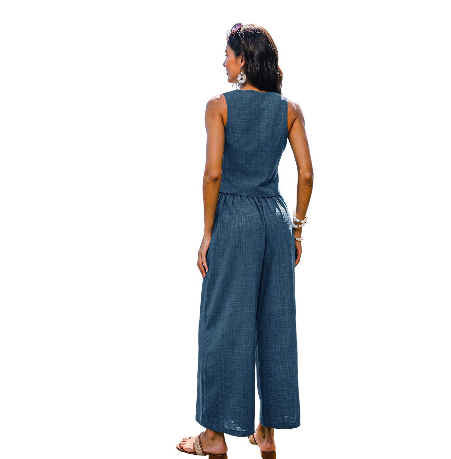 Женские комплекты Cupshe Elegant Cropped Vest Trousers Set, цвет: Средний синий — фото 3