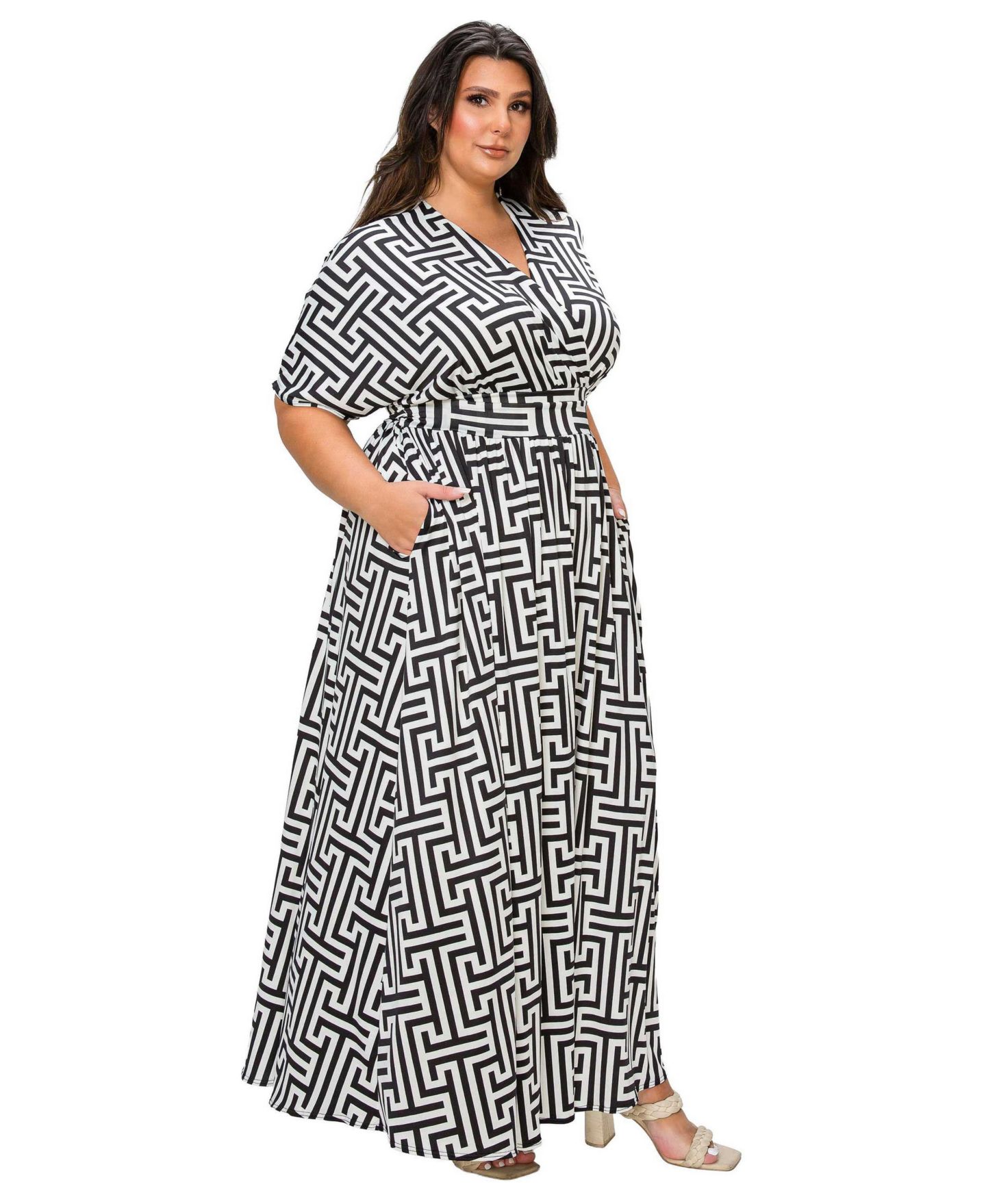 Женское платье L I V D Plus Size Katsia Empire Waist, цвет: Чёрная слоновая кость — фото 2