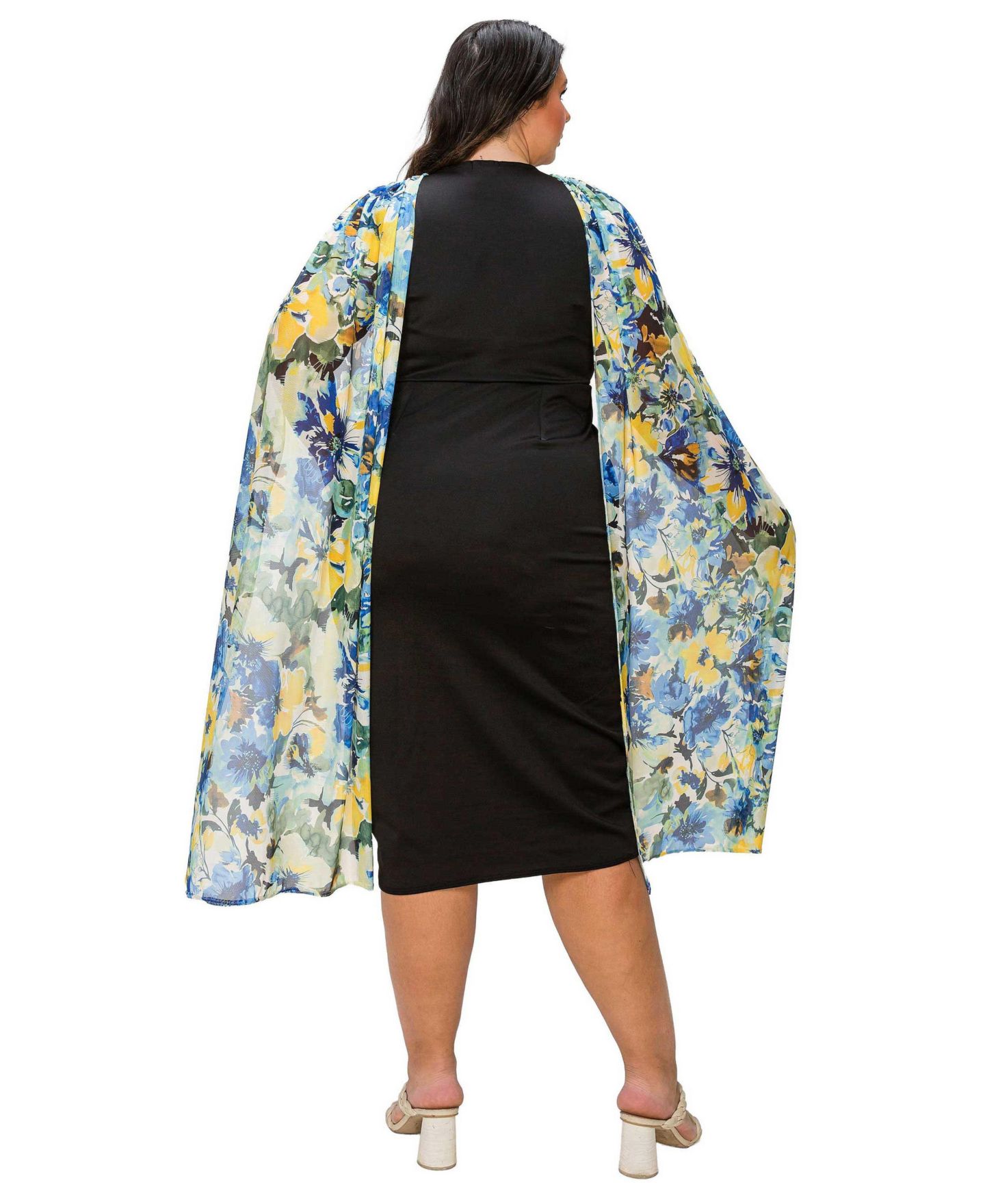 Женское платье L I V D Plus Size Evolette Floral Cape, цвет: Чёрный — фото 3