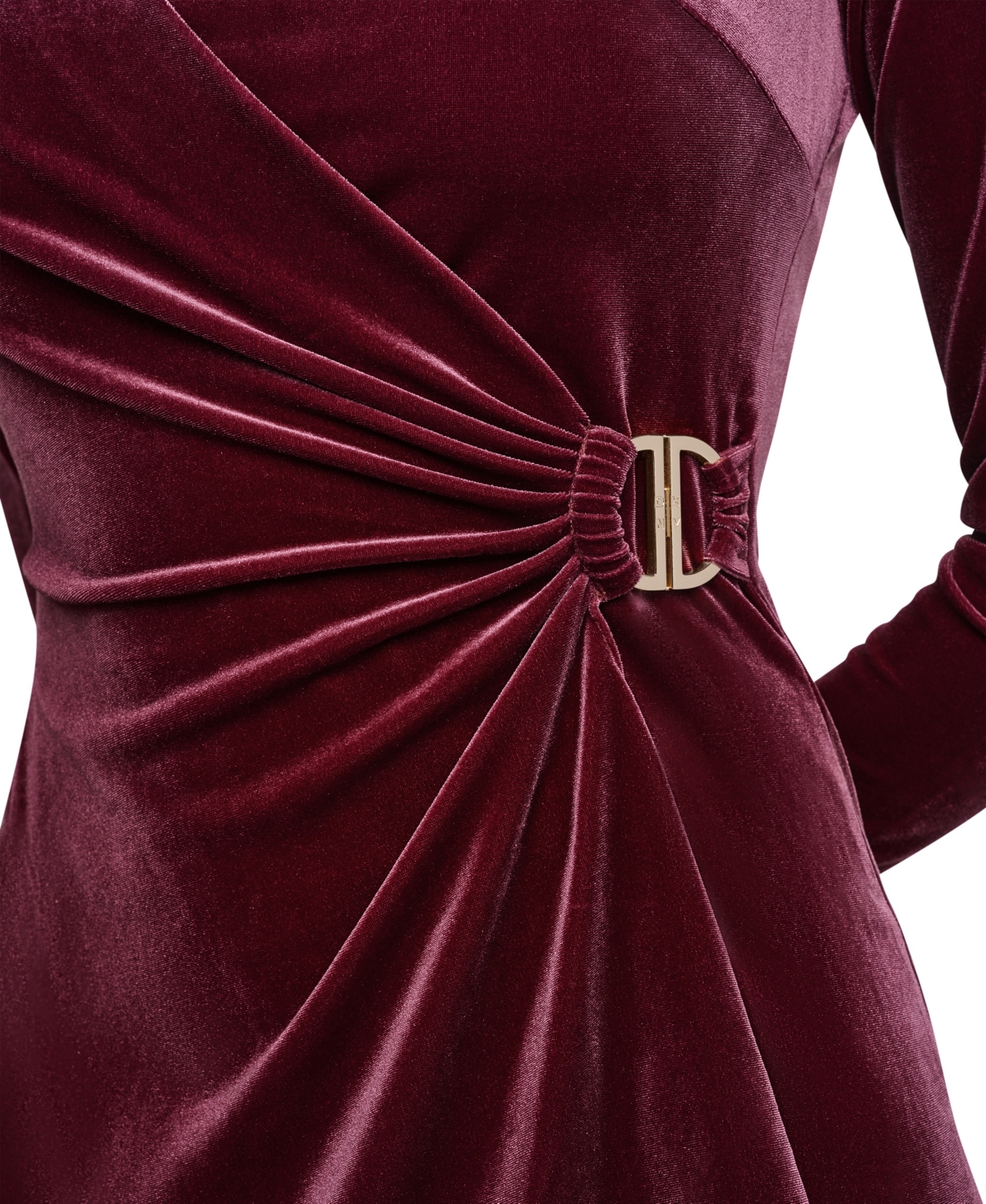 Dkny Women's Velvet Ruched Long-Sleeve Dress