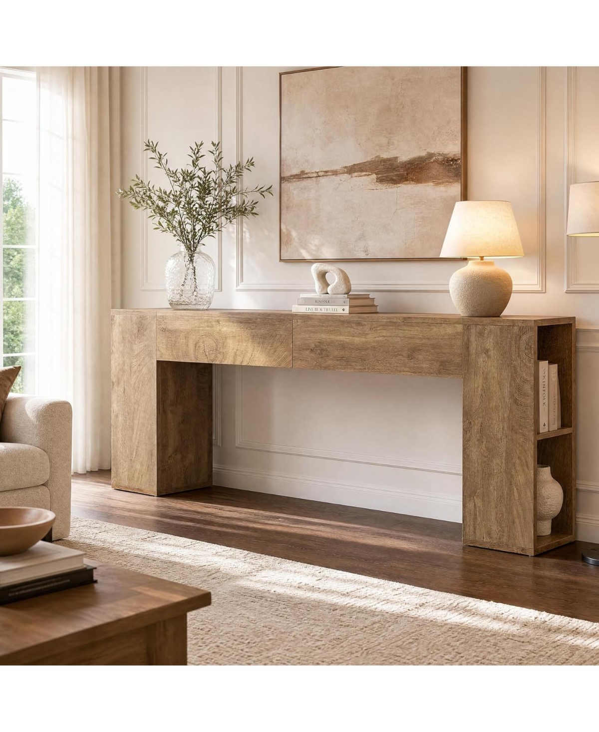 Tribesigns Extra Long Console Table, 79-Inch Entryway Table with 2 Drawers and Side Storage Shelves, Farmhouse Behind Couch Table