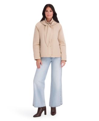 Women's Satin Hooded Jacket With Attached Scarf