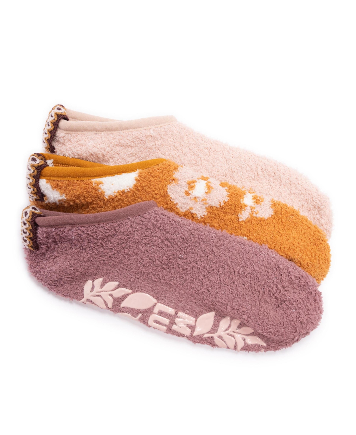Muk Luks Women's 3 Pair Pack Low Cut Cozy Footie Socks