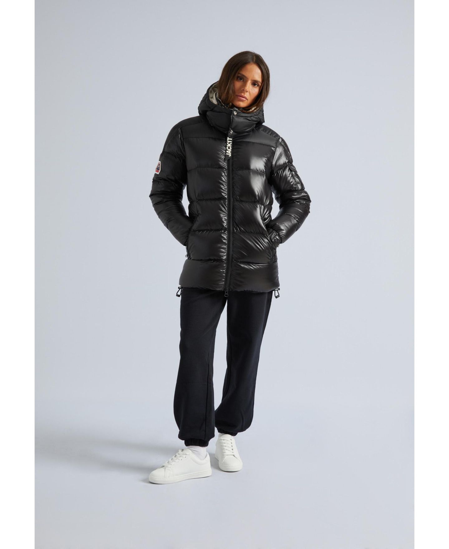 Женская куртка JACK1T High Collar Down Puffer, цвет: Чёрный / Серо-бежевый — фото 4