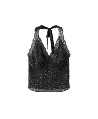 Women's Polka-Dot V-Neck Lace Crop Tank
