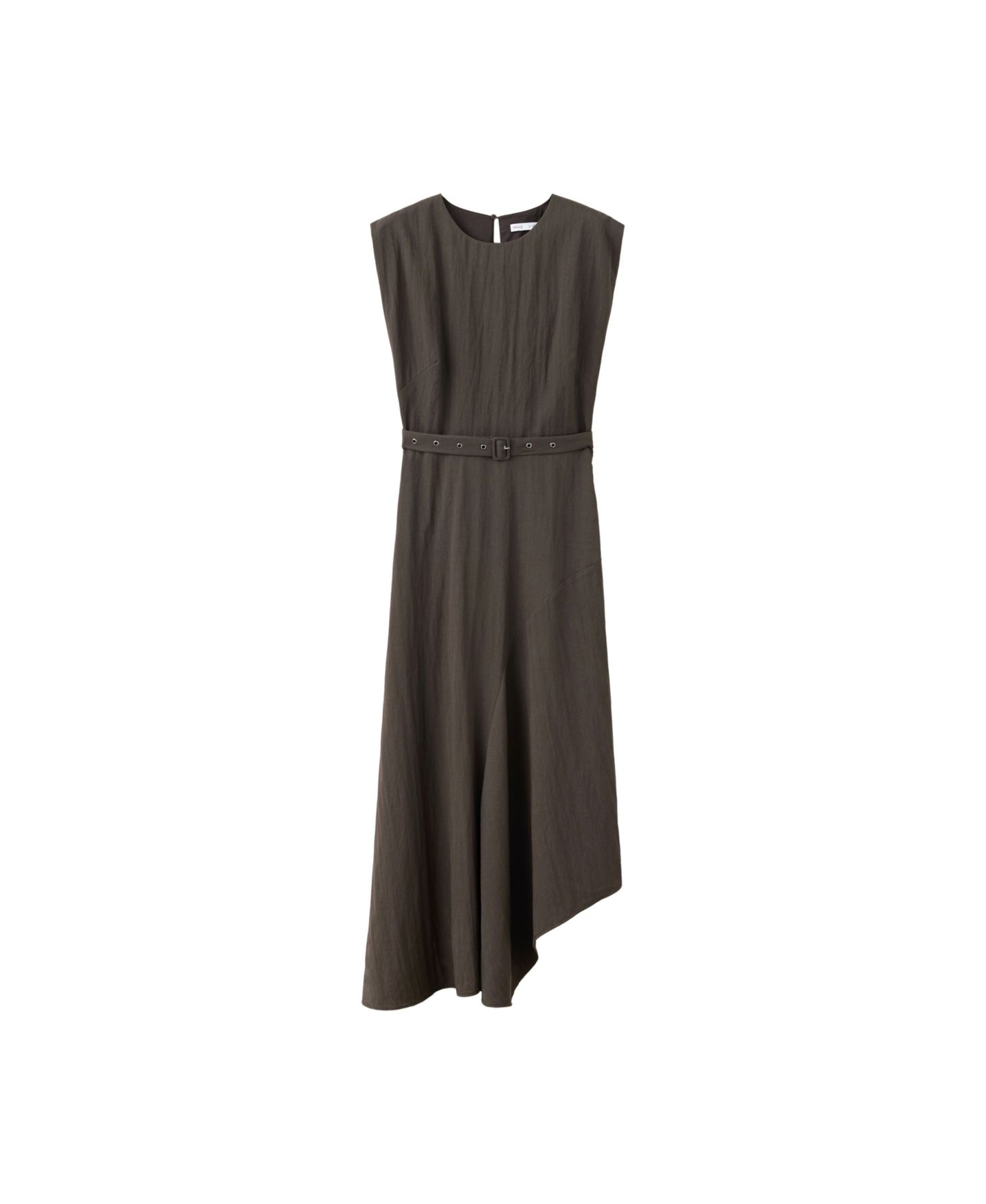 Женское платье Mango Belted Asymmetric Crewneck Midi, цвет: Коричневый — фото 1