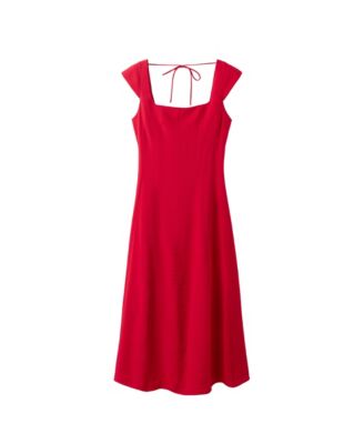 Women's Bow Back Square Neck Viscose-Blend A-Line Midi Dress