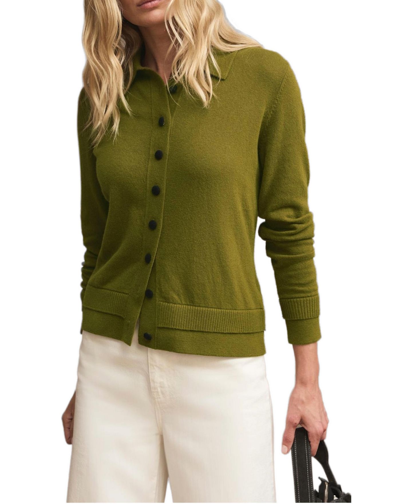 Женский топ Mint Velvet Long-Sleeve Button-Front Ribbed-Cuff Knit, цвет: Зелёный — фото 2