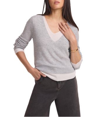 Women's Long-Sleeve V-Neck Layered Knit Top