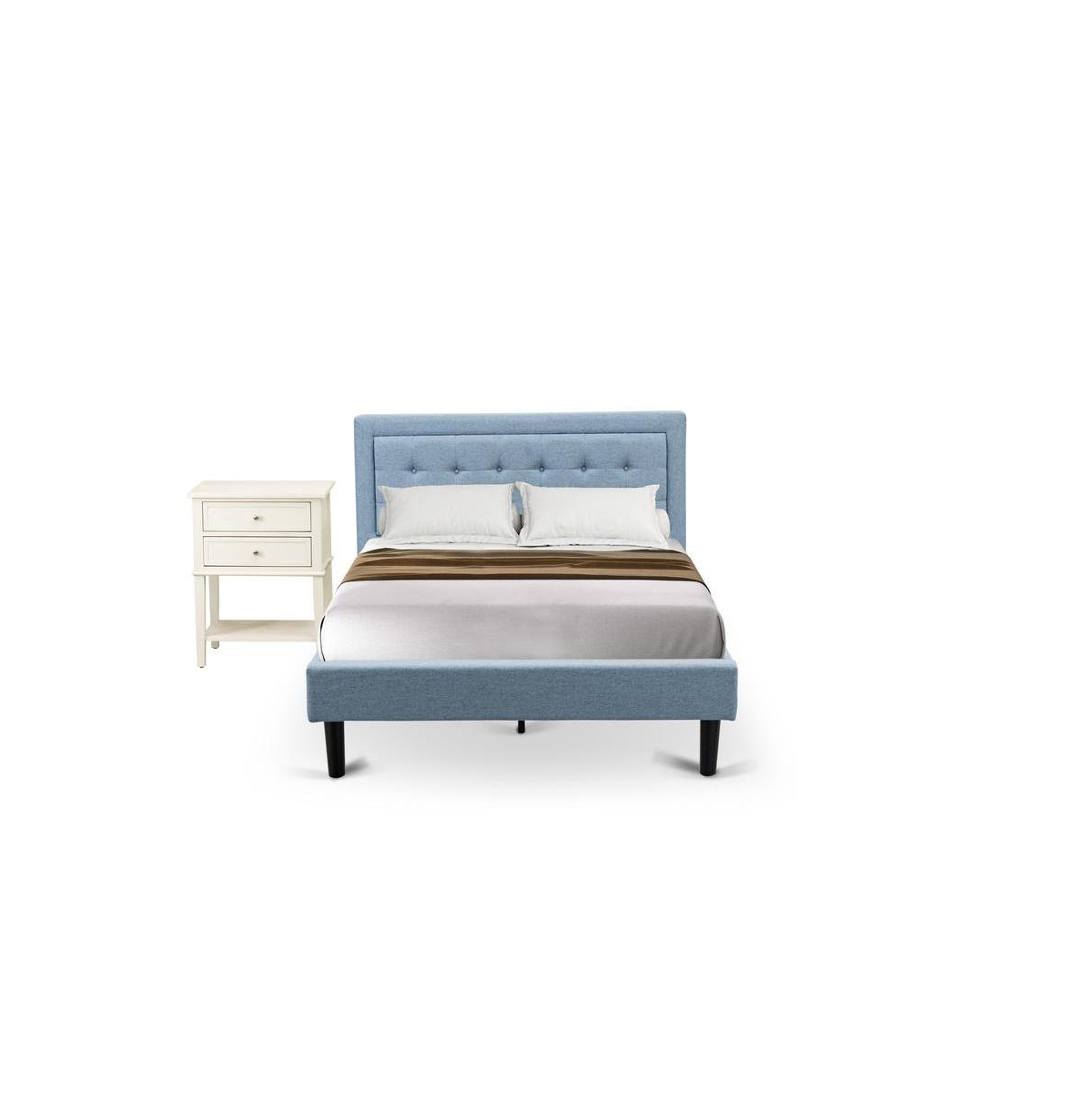 East West Furniture FN11F-1VL0C 2-Piece Platform Full Size Bedroom Set with 1 Mid Century Bed and a Bedroom Nightstand