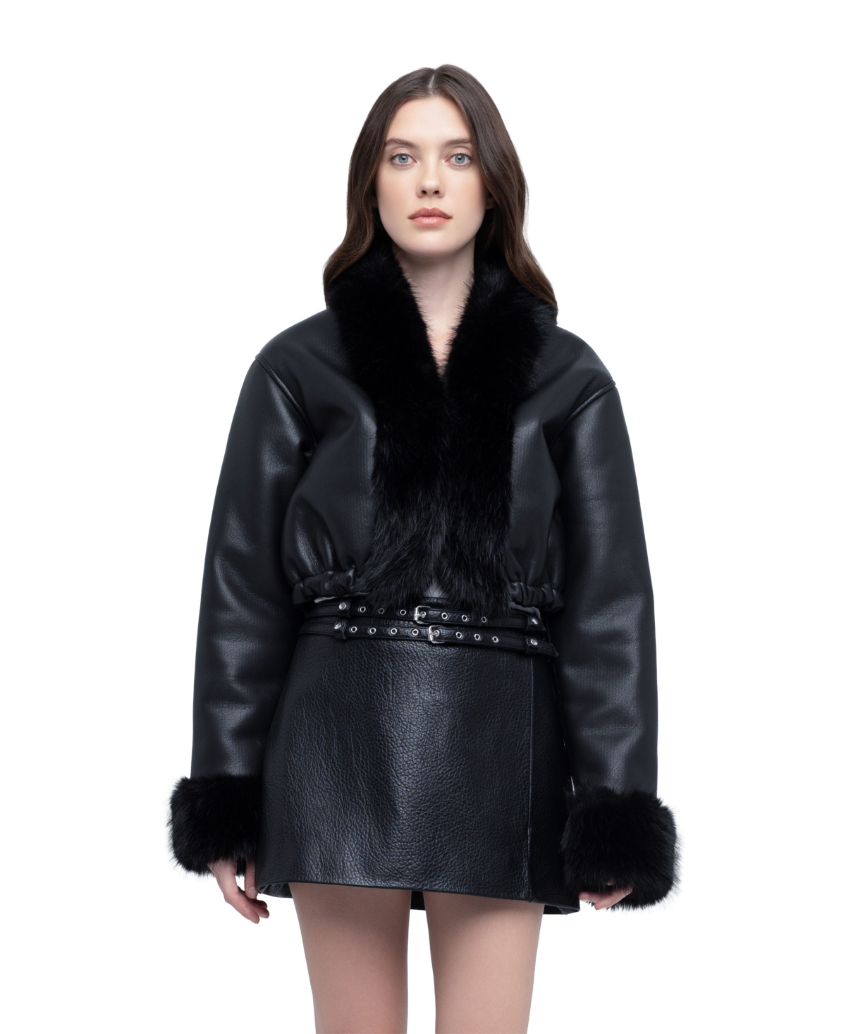 Blank Nyc Women's Smooth Talker Cropped Faux-Fur-Trim Jacket - Black Combo