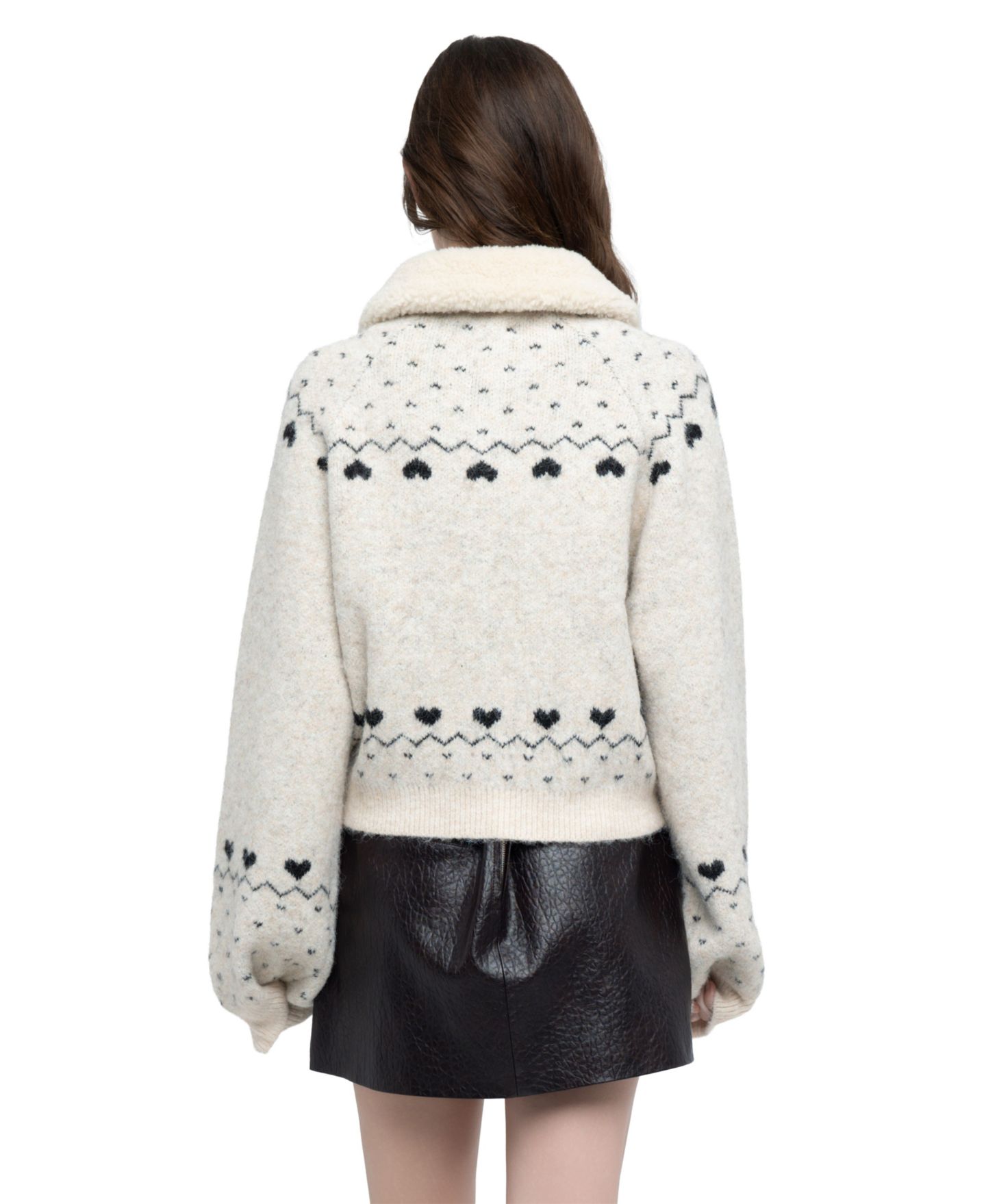 Женский кардиган Blank NYC Flying Solo Fair Isle Full-Zip Faux-Fur Collar, цвет: Кремовый комбинированный — фото 5