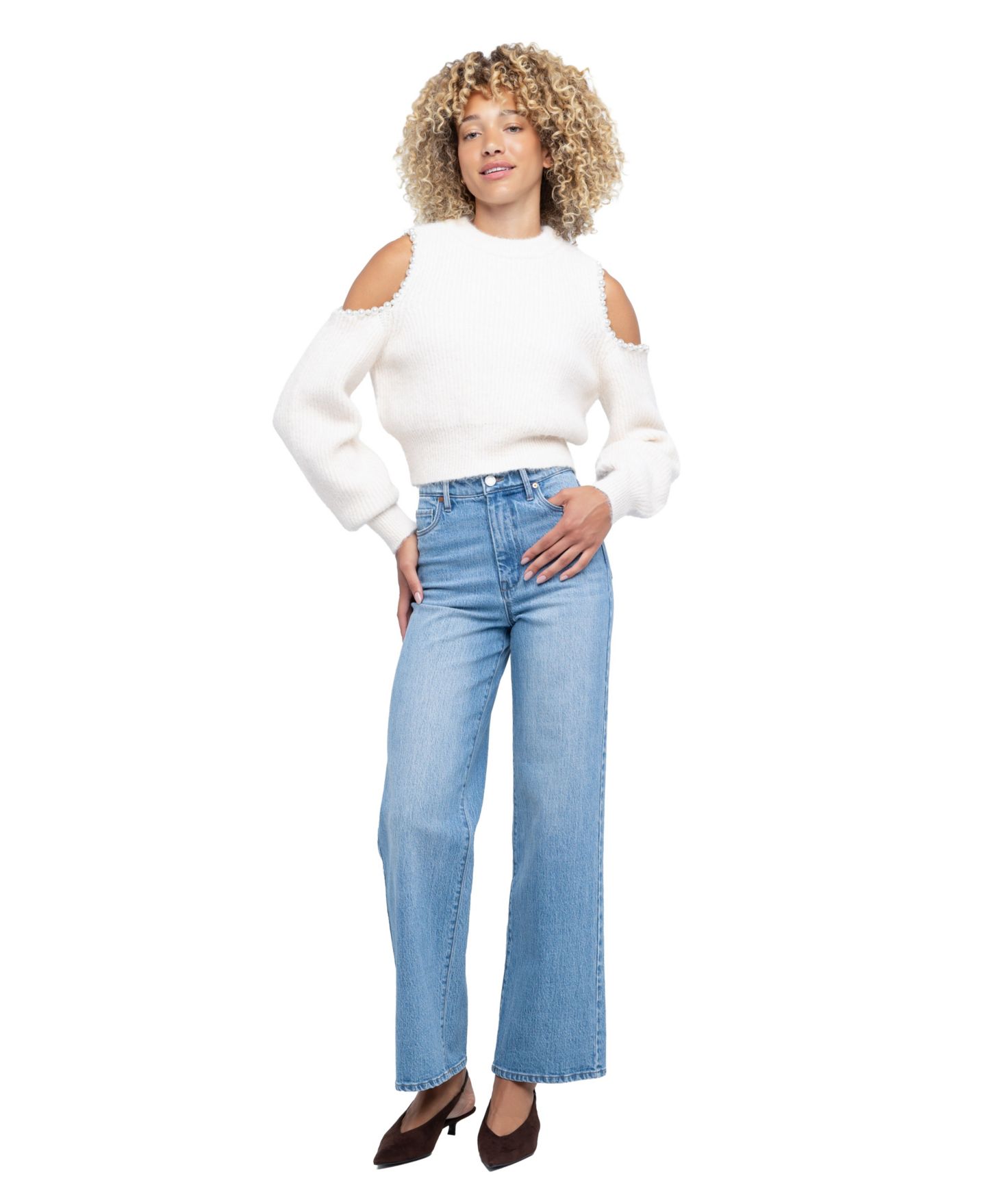 Женский свитер Blank NYC Caught Your Eyes Cold-Shoulder Crop, цвет: Кремовый — фото 2