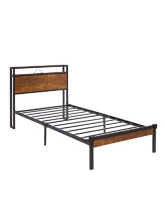Twin Metal Bed Frame with Wooden Headboard and Footboard for Bedroom