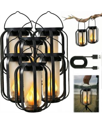 Solar Lanterns Outdoor Waterproof Hanging Solar Lantern Flickering Flame Solar Lights for Garden Patio Yard Decor (6 Pieces)