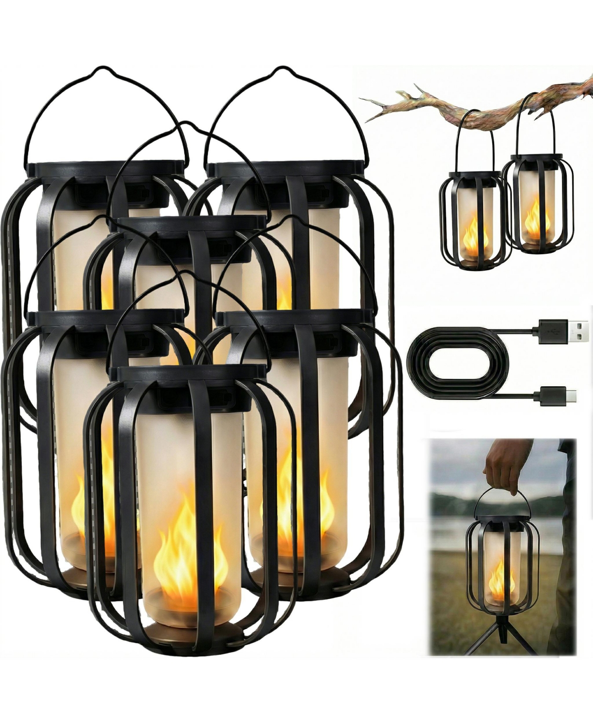 Cushry Solar Lanterns Outdoor Waterproof Hanging Solar Lantern Flickering Flame Solar Lights for Garden Patio Yard Decor ( Pieces