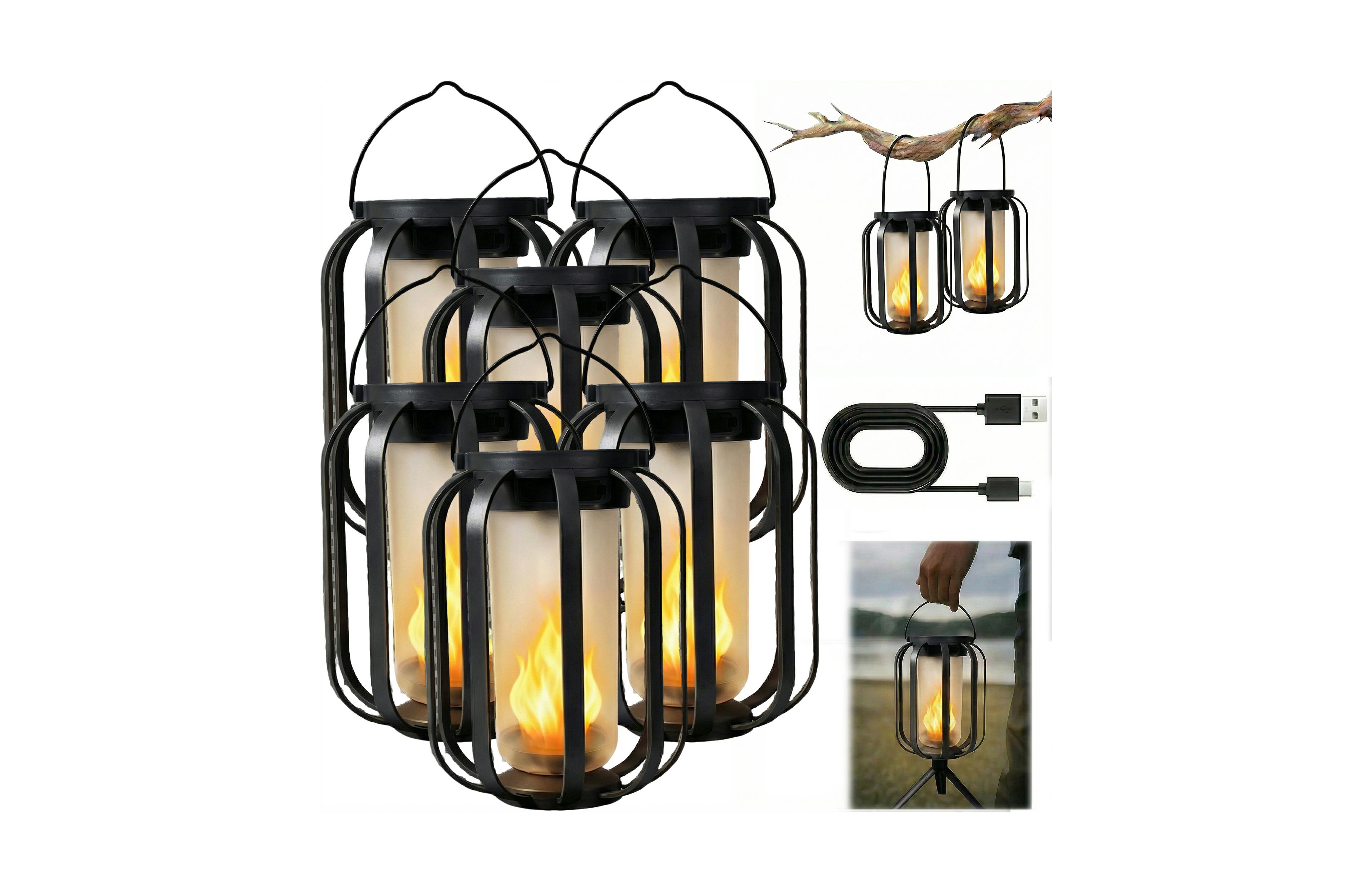 Cushry Solar Lanterns Outdoor Waterproof Hanging Solar Lantern Flickering Flame Solar Lights for Garden Patio Yard Decor (6 Pieces)