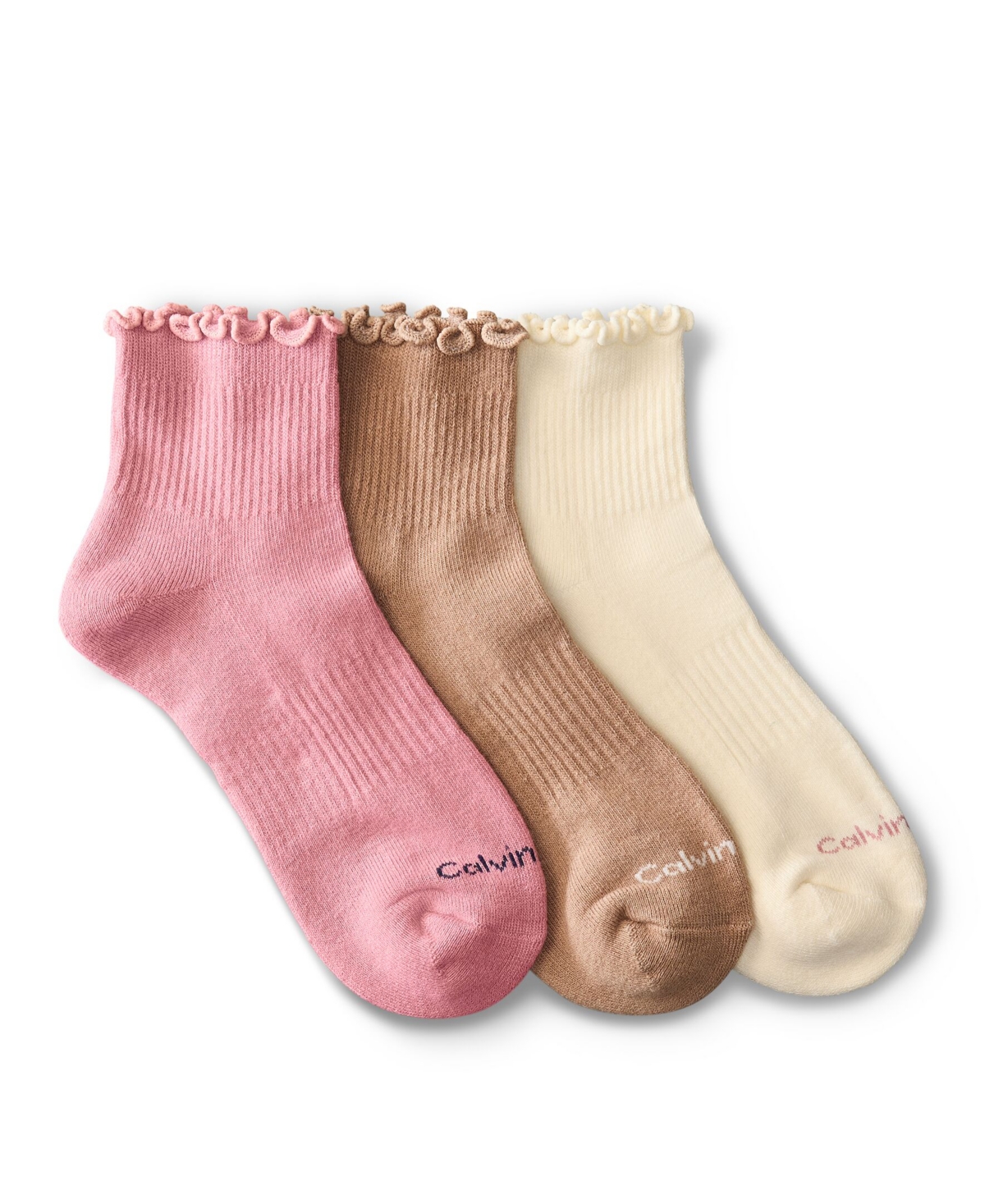 Calvin Klein Women's 3-Pk. Ruffled Quarter Performance Socks - PINK ASSORTED