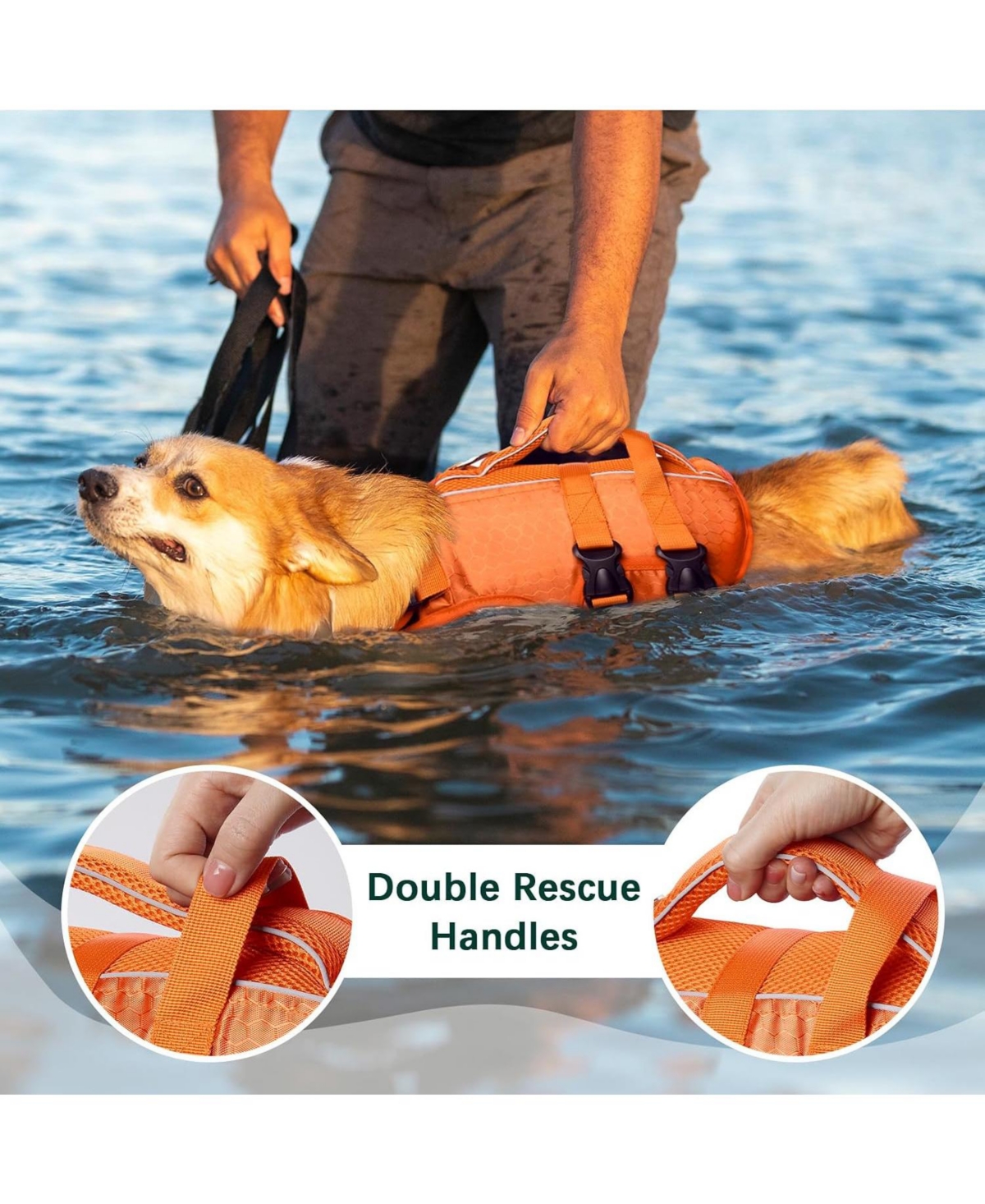 High-Flotation Ripstop Reflective Safety Life Vest for Dogs with Rescue Handle