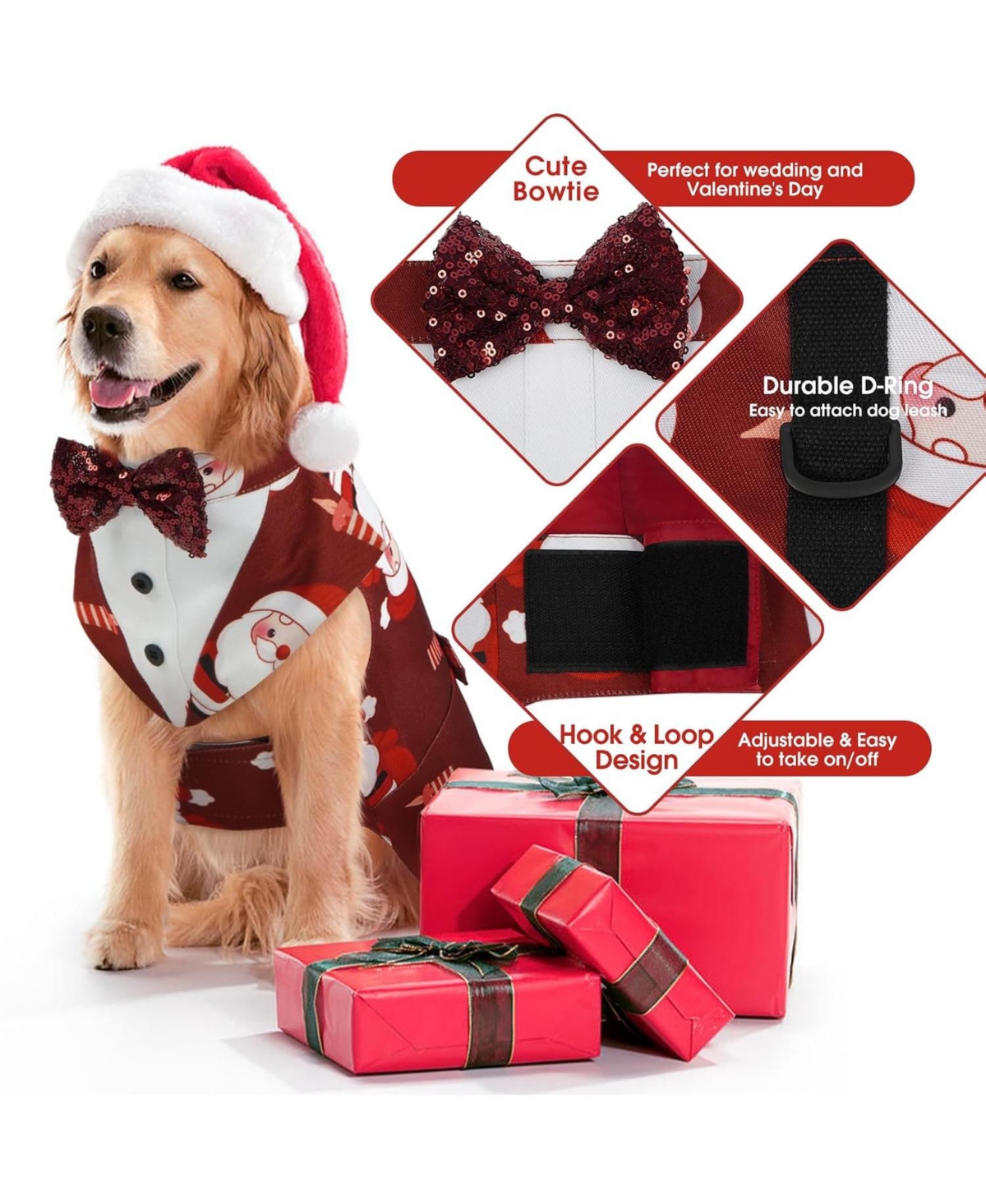Formal Tuxedo and Bandana Two-Piece Set with Detachable Bowtie Collar and D-Ring for Dogs