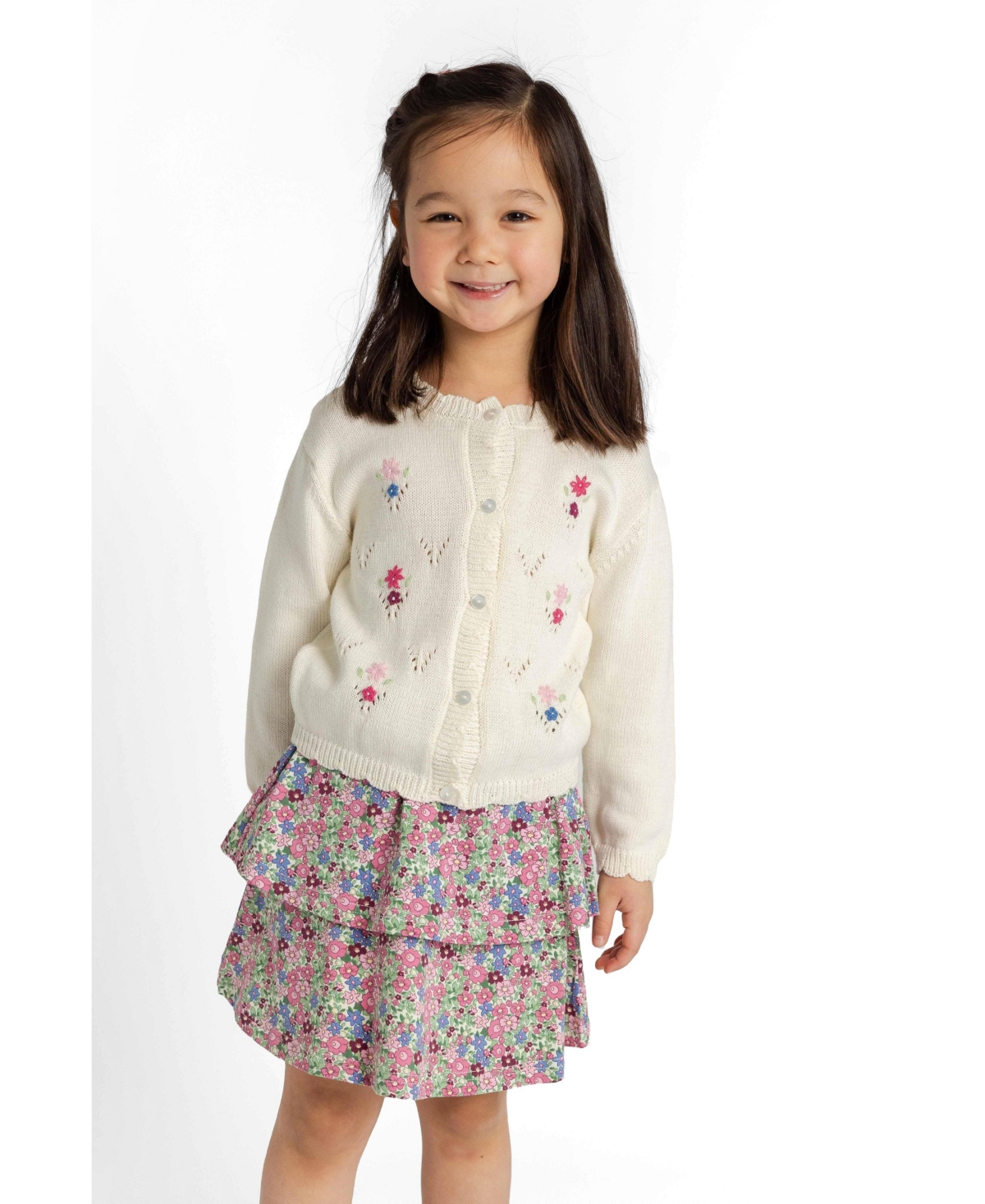 Florence Eiseman Girls' 7-16 Tiered Floral-Print Knee-Length Skirt