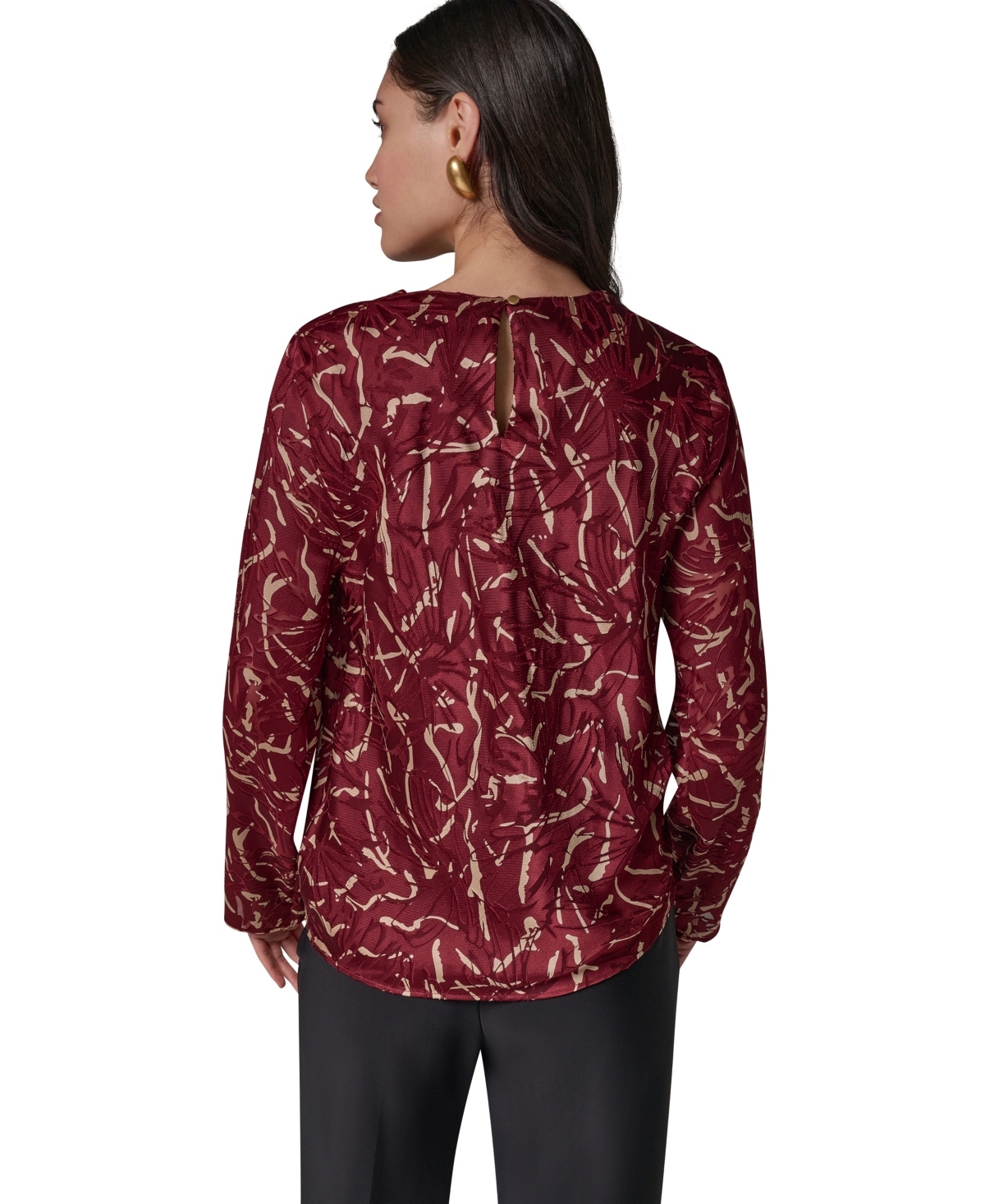 Donna Karan New York Women's Long-Sleeve Burnout Cowl-Neck Blouse