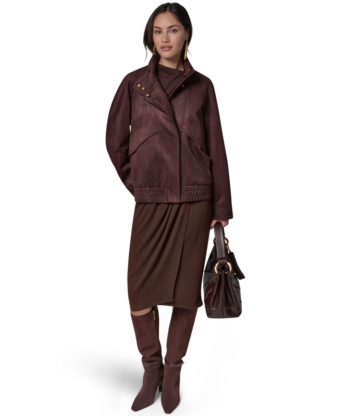 Женская куртка Donna Karan New York Fitted Zip-Front Faux Suede, цвет: Тёмно-коричневый — фото 9