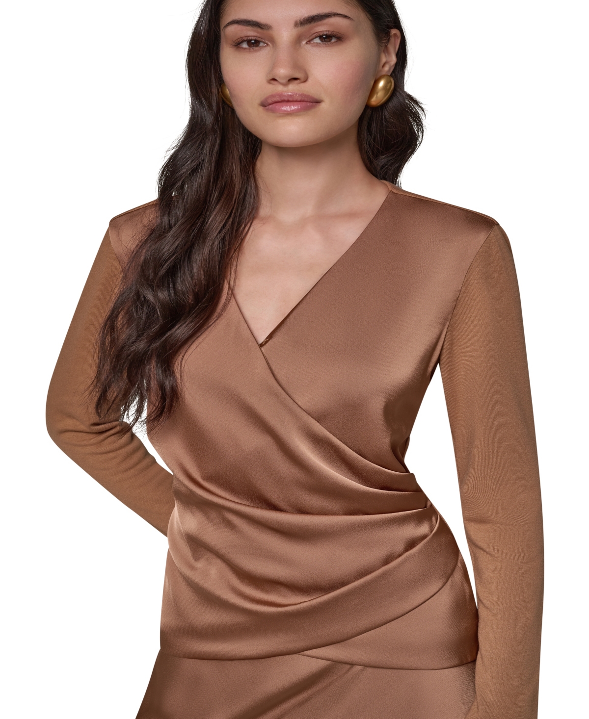 Donna Karan New York Women's Satin Long-Sleeve Wrap Top
