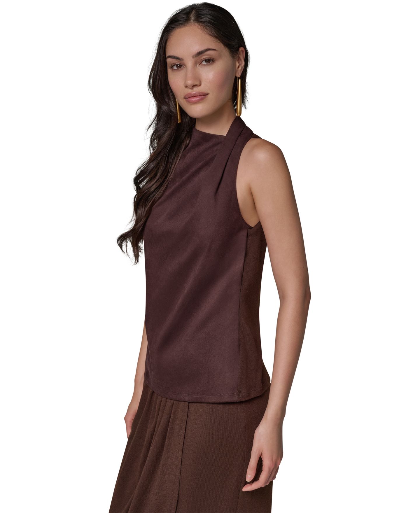 Женская нарядная майка Donna Karan New York с воротником-хомутом, комбинированная, цвет: Тёмно-коричневый — фото 4