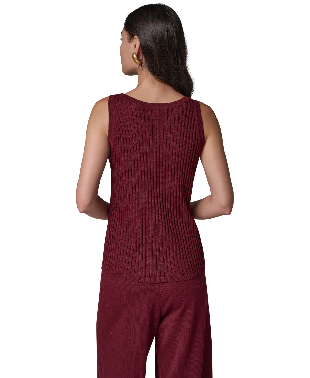 Donna Karan New York Women's Ribbed-Knit Open-Stitch Scoop Neck Tank