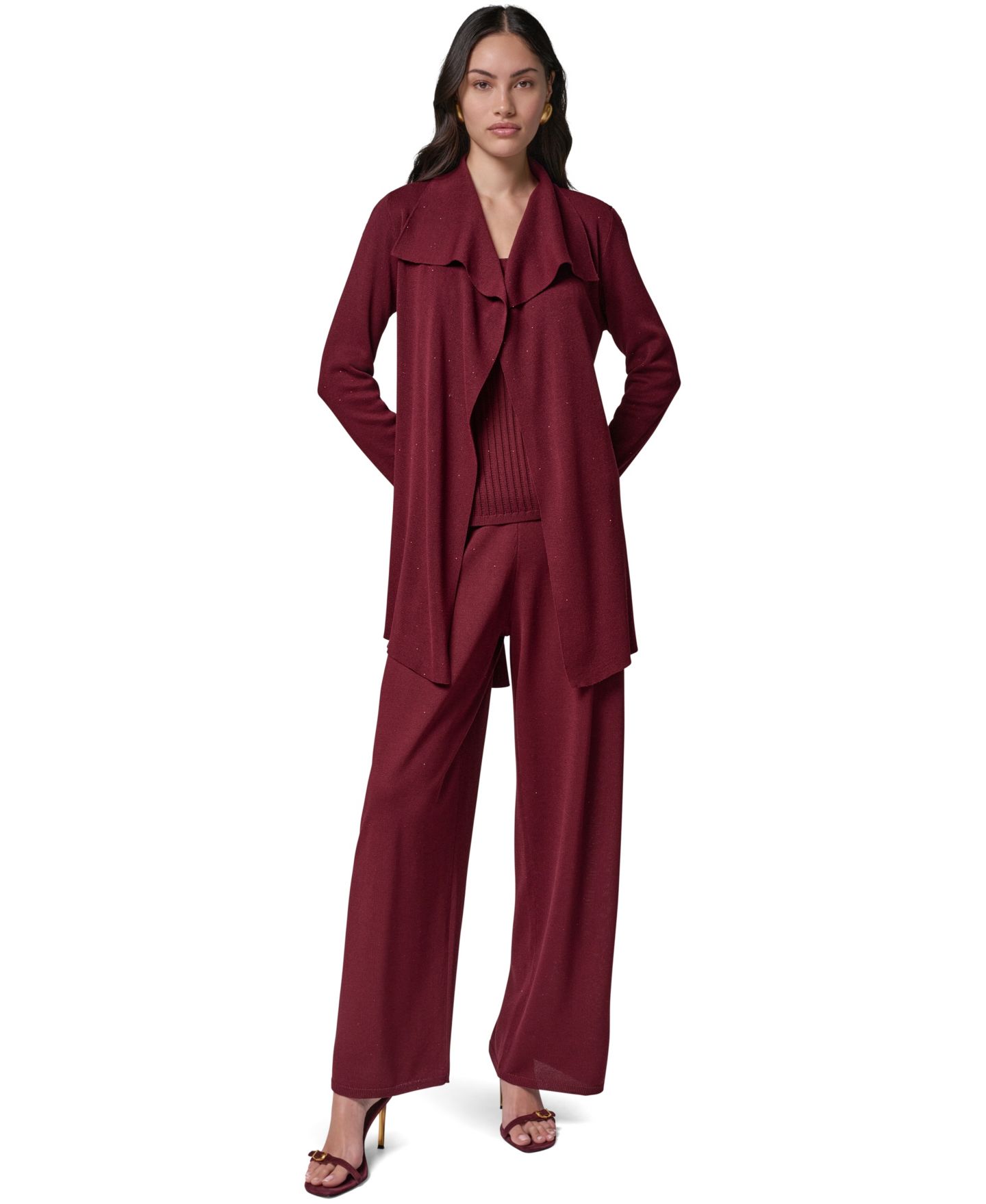 Женский топ Donna Karan New York Ribbed-Knit Open-Stitch Scoop Neck, цвет: Чёрный вишнёвый — фото 8