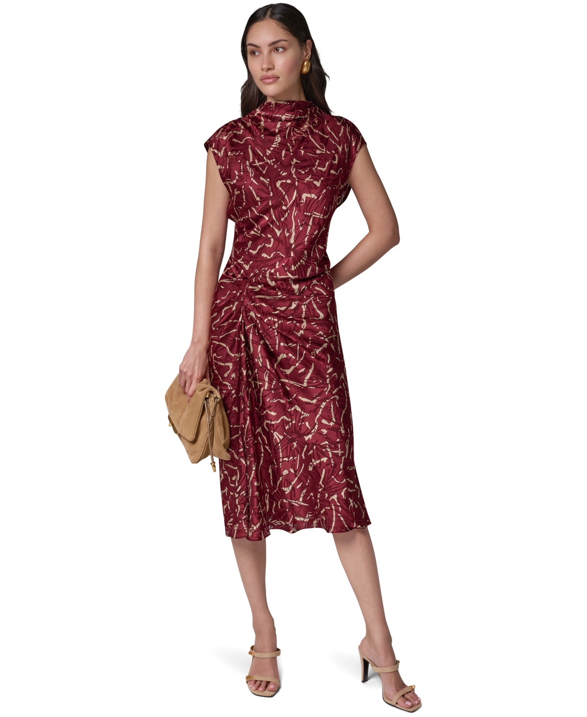 Donna Karan New York Women's Cowl Neck Burnout Midi Dress