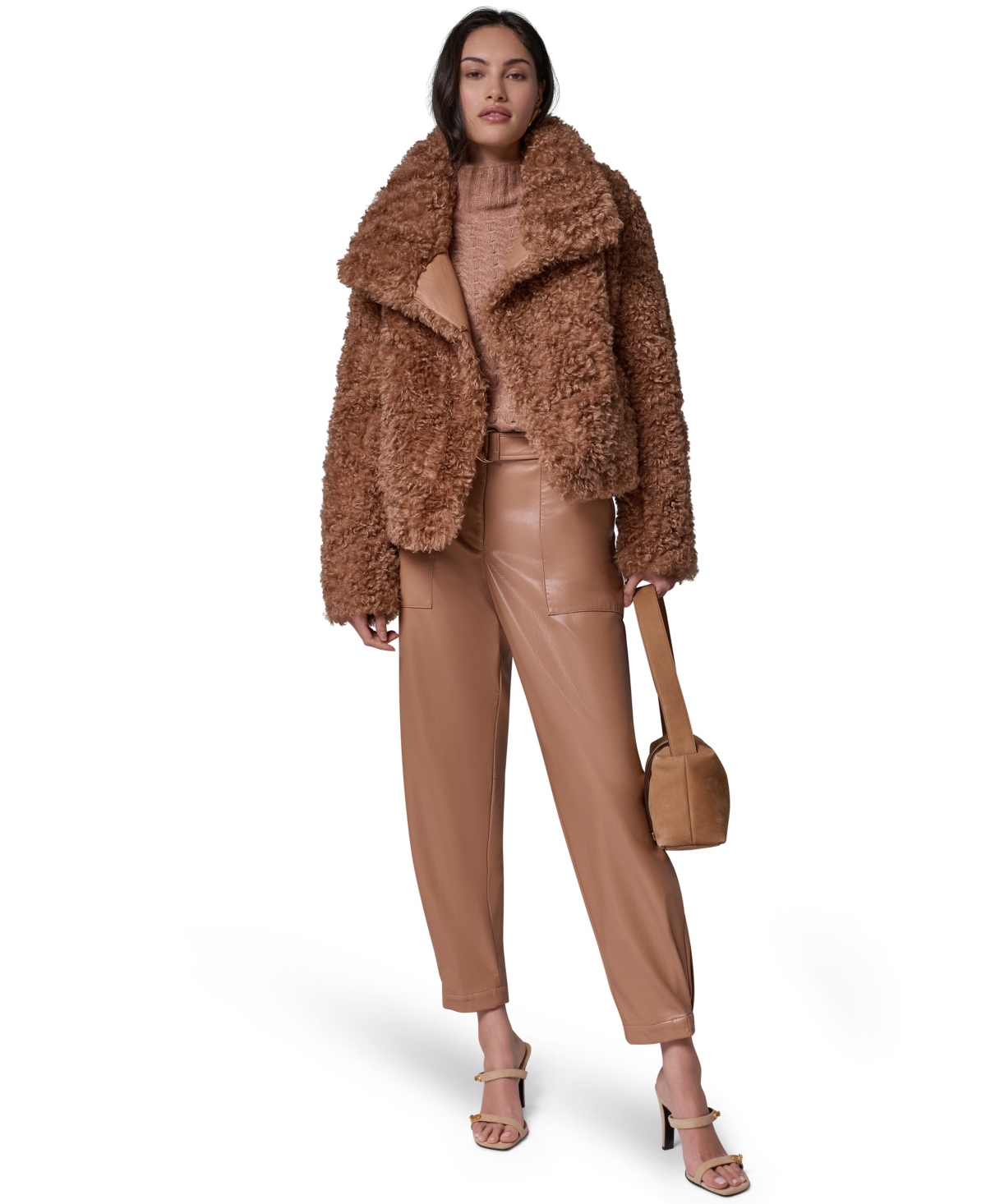 Donna Karan New York Women's Faux Fur Mock Neck Jacket