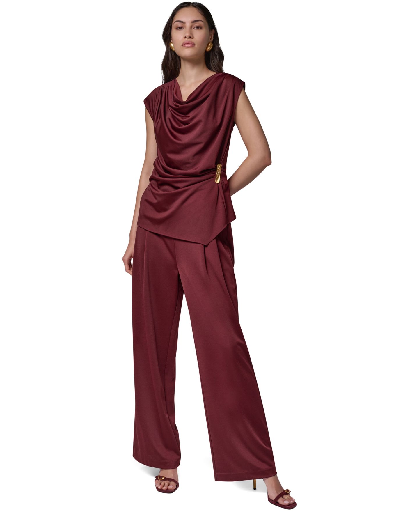 Женская блузка Donna Karan New York Cowl Neck Draped Sleeveless Blouse, цвет: Чёрный вишнёвый — фото 2