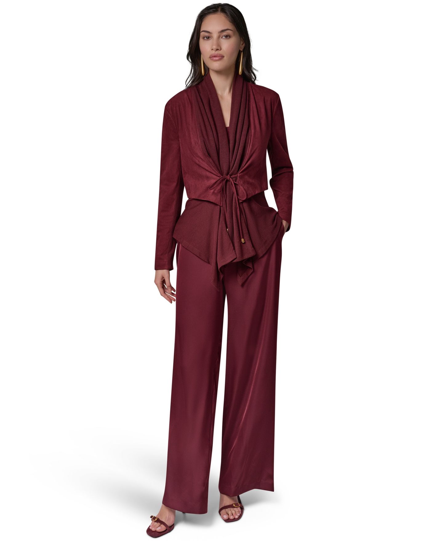 Женская куртка Donna Karan New York Mxd Media Mixed-media Shawl Collar, цвет: Чёрный вишнёвый — фото 4