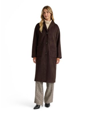 Women's Faux Suede Longline Sb Coat With Shawl Collar