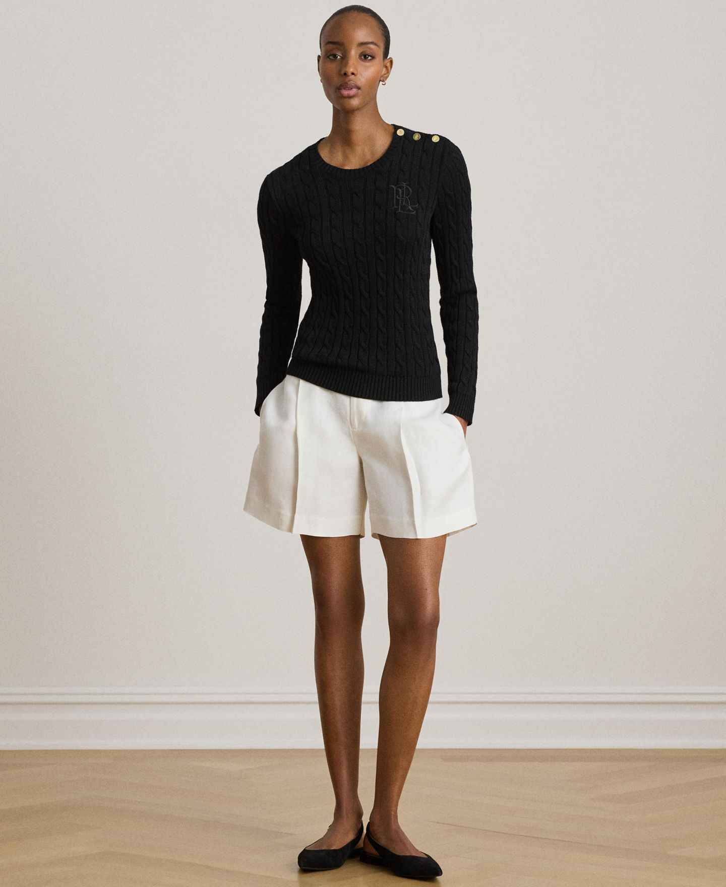 Женский свитер Lauren Ralph Lauren Button-Trim Cable-Knit, цвет: Чёрный — фото 6
