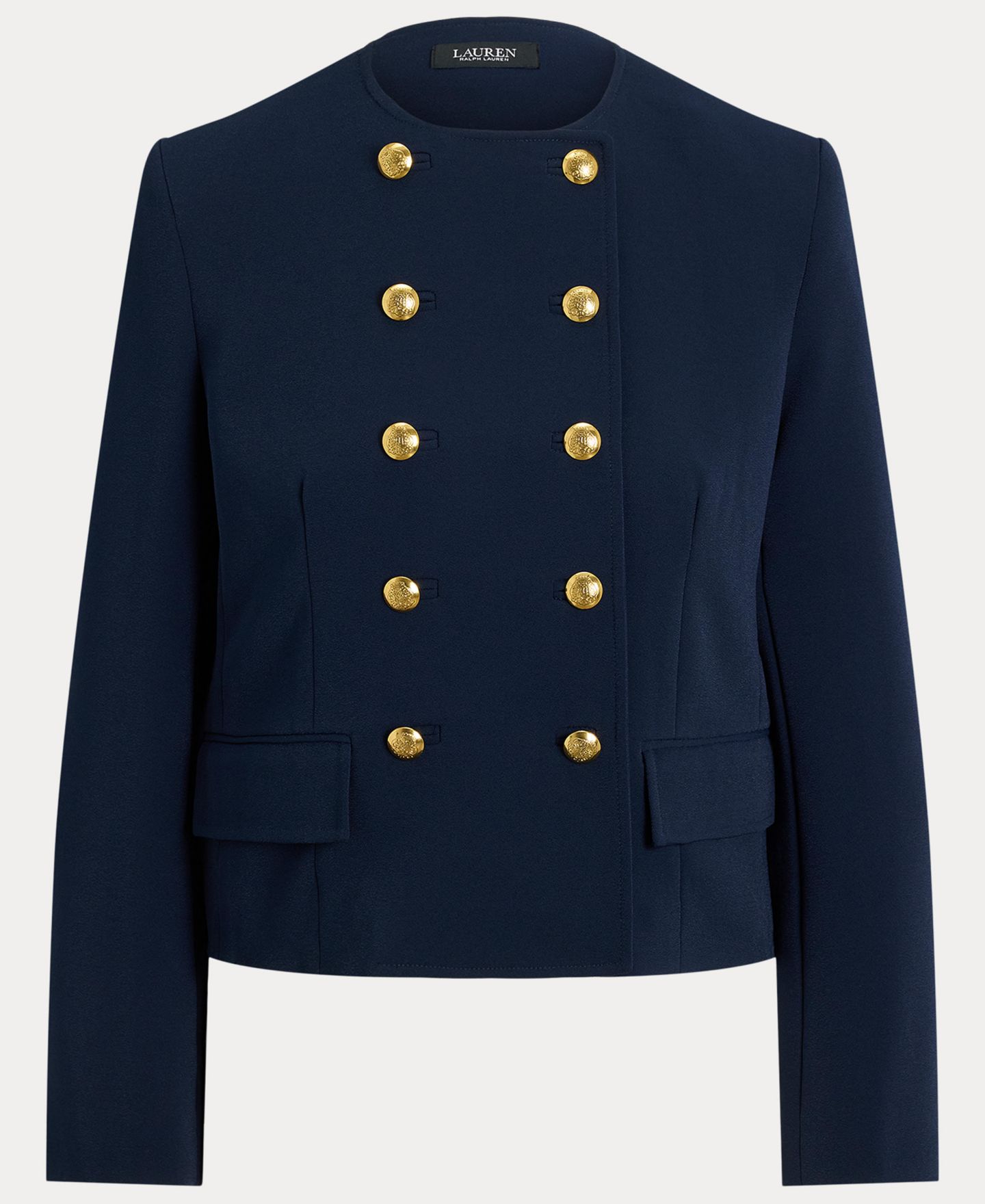 Женская укороченная двубортная куртка Lauren Ralph Lauren Sable из крепа, цвет: Тёмно-синий — фото 6