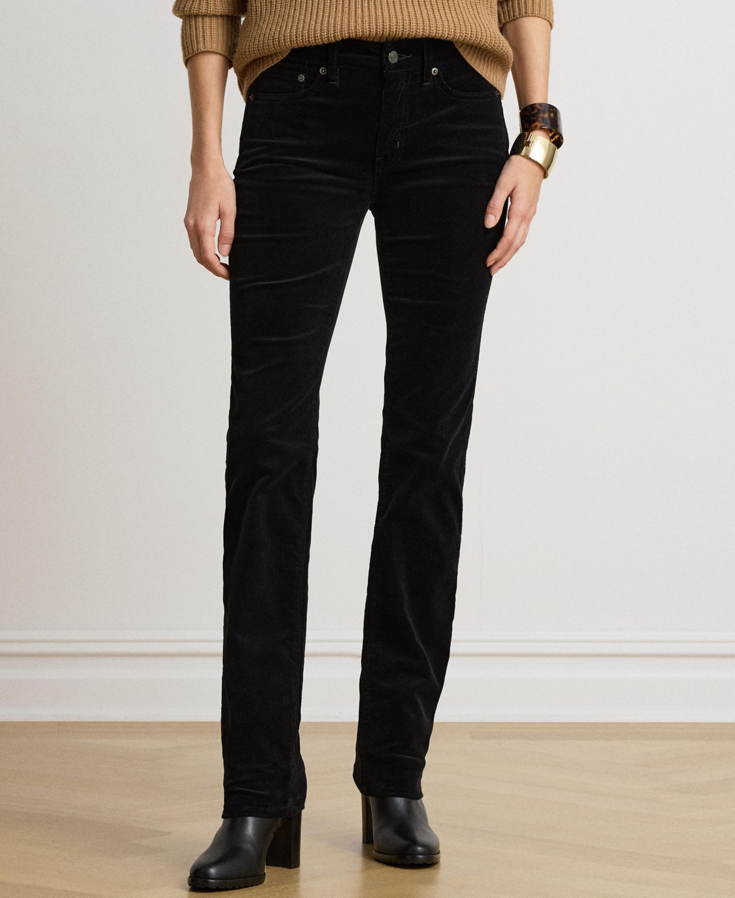 Женские брюки Lauren Ralph Lauren Mid-Rise Slim-Straight Corduroy, цвет: Чёрный — фото 5