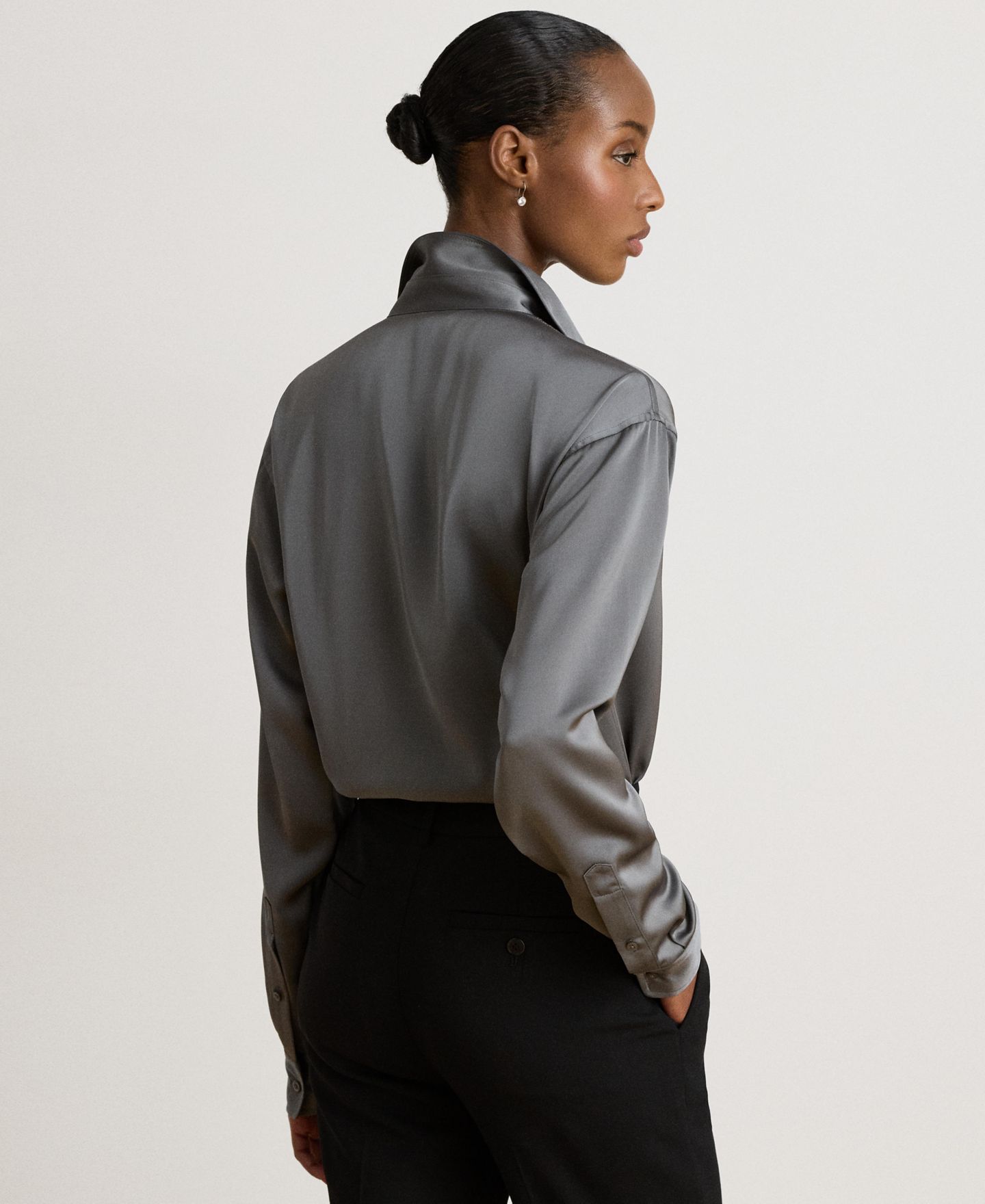 Женская блузка Lauren Ralph Lauren Petite Long-Sleeve Satin, цвет: Сланцевый — фото 5
