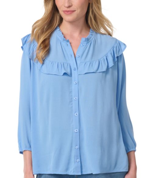 Женская блузка Gloria Vanderbilt Nia Peasant 3/4-Sleeve Cascading-Ruffles, цвет: Синий