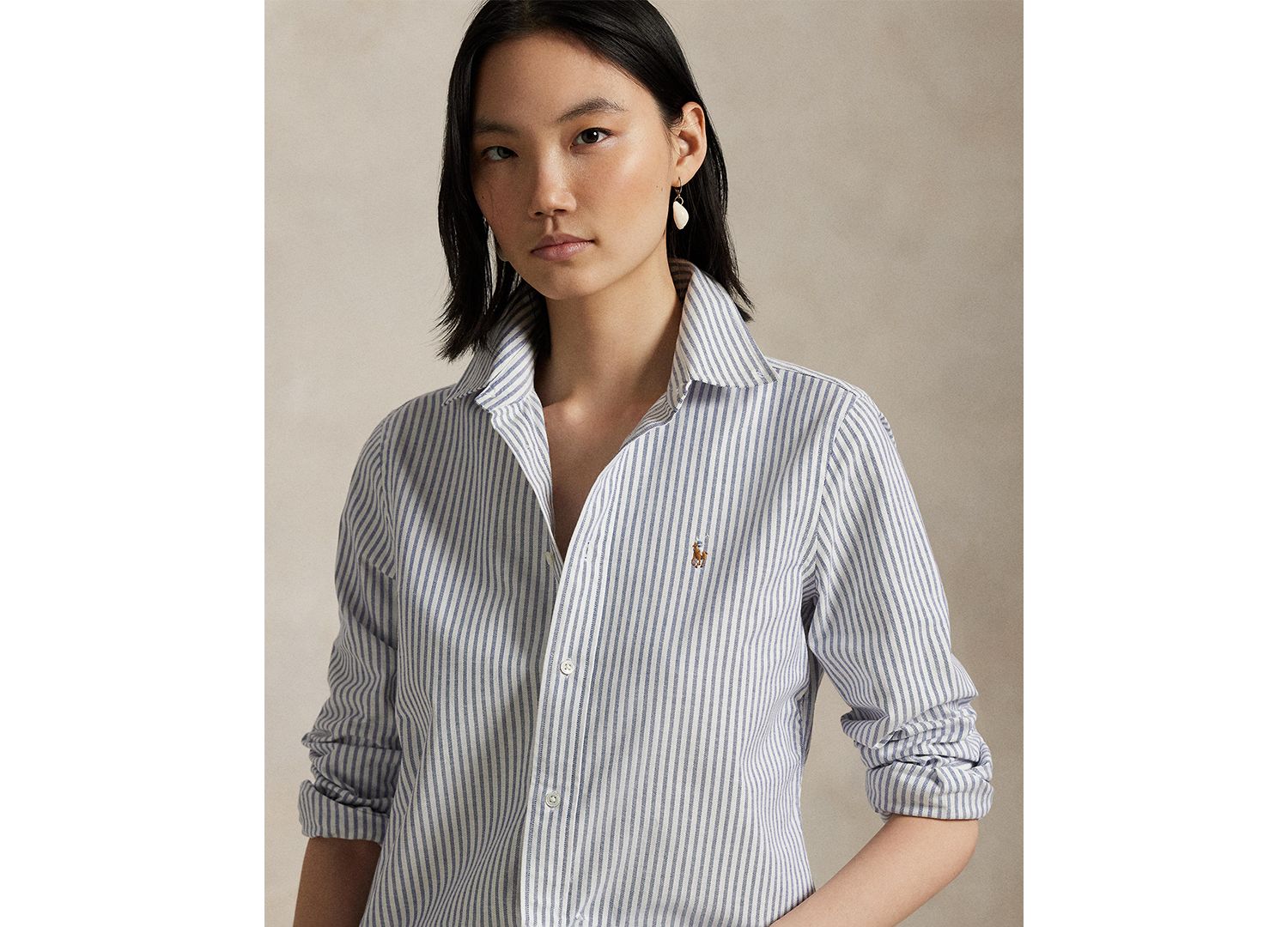 Women's Stretch Slim Fit Striped Oxford Shirt