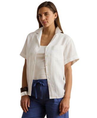 Women's Linen Short-Sleeve Camp Shirt