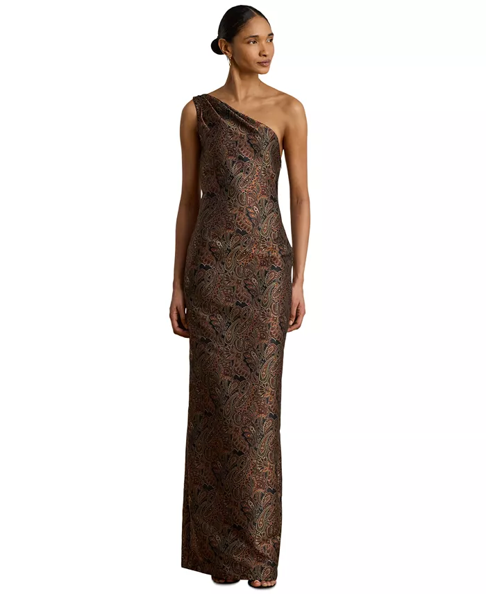 Women's Paisley Jacquard One-Shoulder Gown