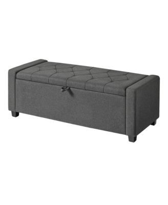 Storage Chest Bench with Legs, Storage Ottoman, End of Bed Bench with Safety Hinges, Linen-Look Fabric