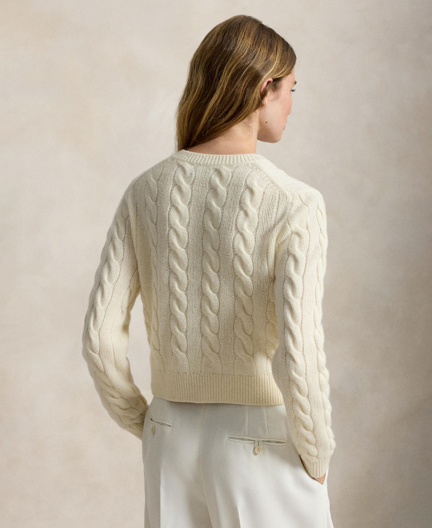 Women's Wool-Cashmere Cable-Knit Cropped Cardigan