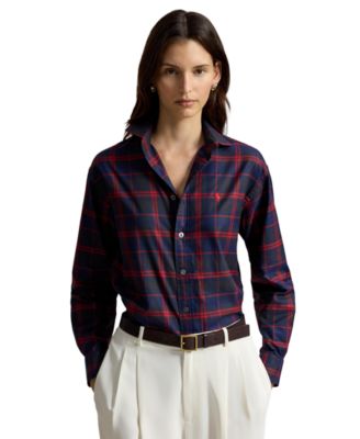 Women's Plaid Relaxed-Fit Cotton-Twill Button-Down Shirt