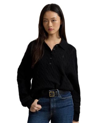 Women's Cable-Knit Wool-Cashmere Polo-Collar Sweater