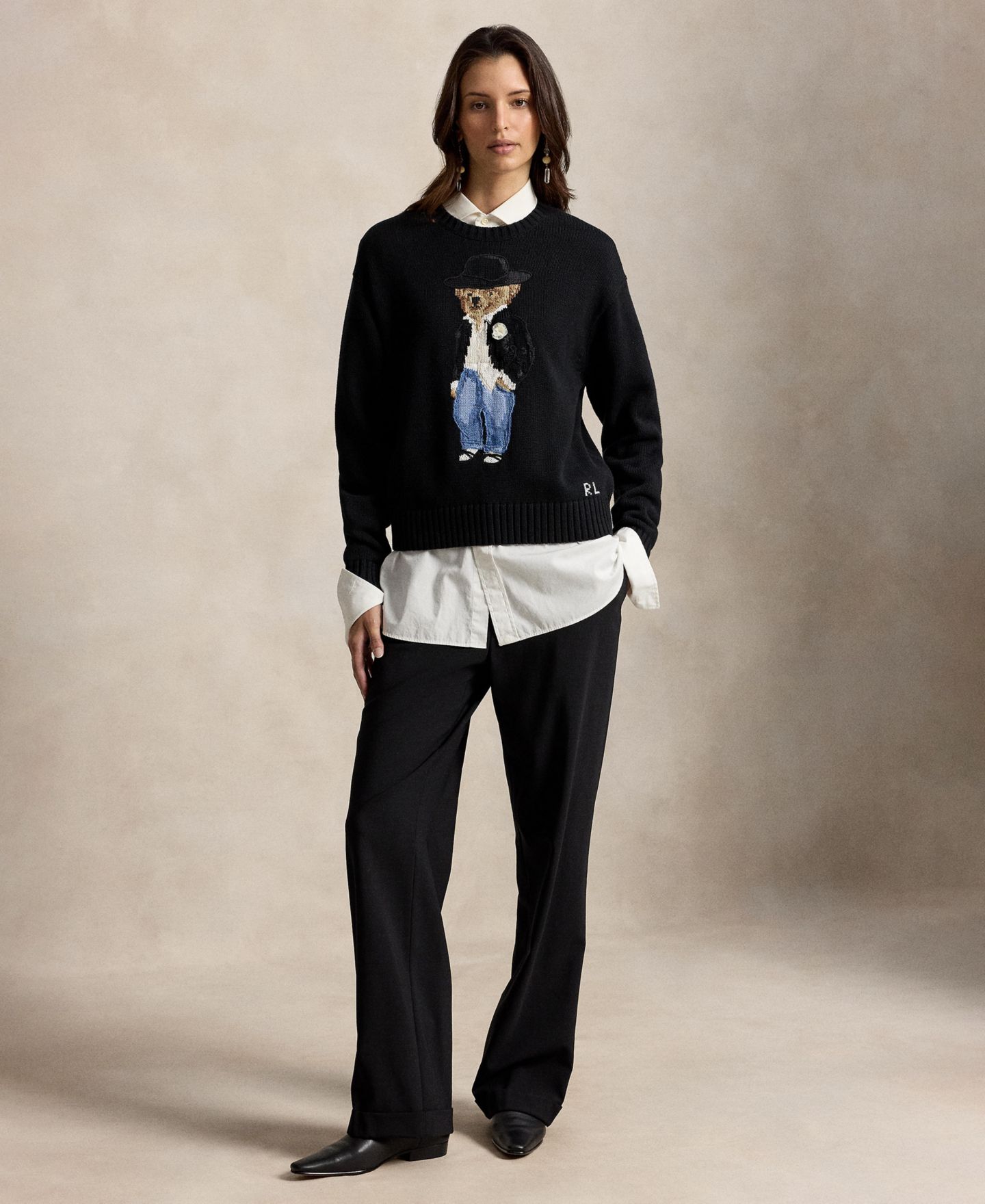 Женский свитер Polo Ralph Lauren Polo Bear Long-Sleeve Crewneck, цвет: Чёрный — фото 2