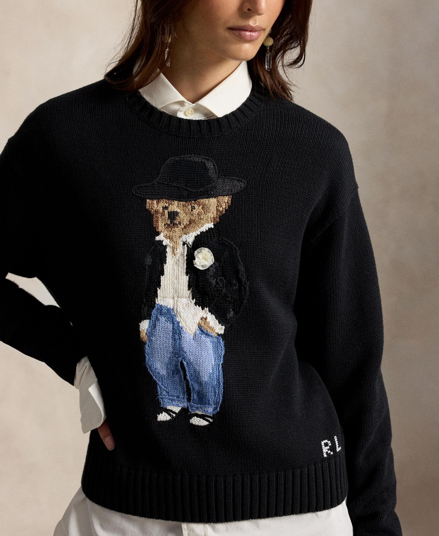 Женский свитер Polo Ralph Lauren Polo Bear Long-Sleeve Crewneck, цвет: Чёрный — фото 3